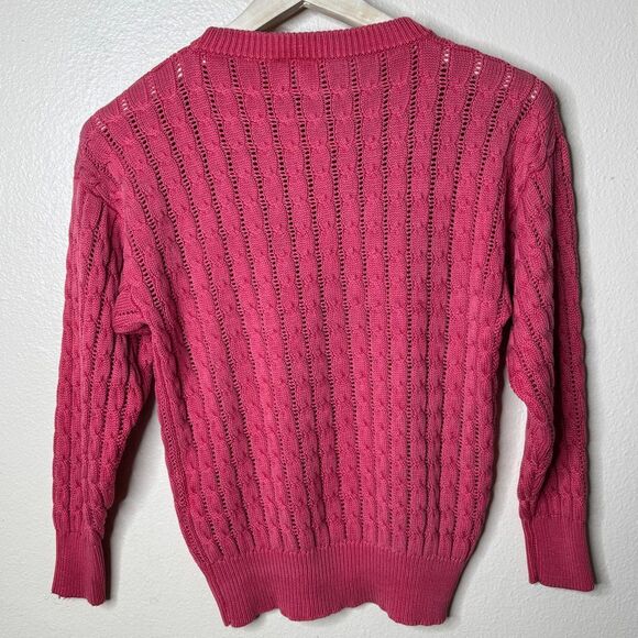 Go Silk Sweater Women's Medium Pink Crewneck Cable Knit Silk Pullover - Picture 6 of 6